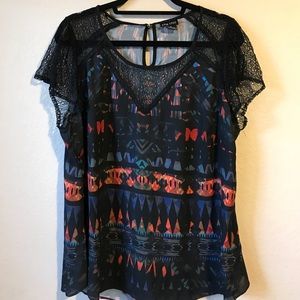 Chic Chic Tribal Print Top with Mesh Sleeves